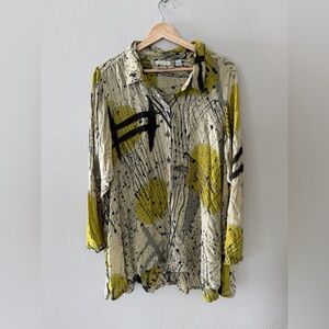 Adverb Wearable Art Abstract Pattern Button Down Tunic Shirt Yellow and Black S